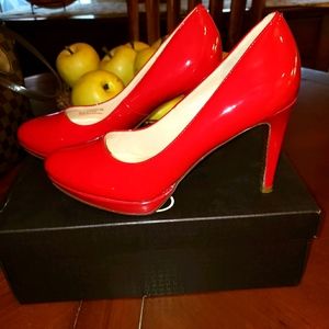 Cole Haan patent red leather platform heels
